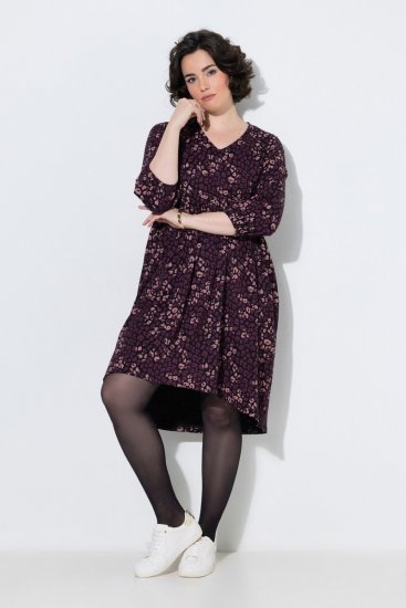 Ulla Popken 855270 V-kaelusega mustriline jersey-kleit Must - Trikookleidid - 