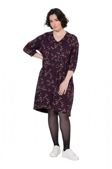 Ulla Popken 855270 V-kaelusega mustriline jersey-kleit Must - Trikookleidid - 