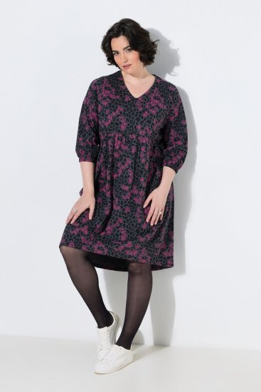 Ulla Popken 855270 V-kaelusega mustriline jersey-kleit Antratsiit - Trikookleidid - 