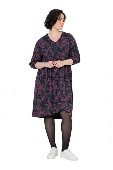 Ulla Popken 855270 V-kaelusega mustriline jersey-kleit Antratsiit - Trikookleidid - 