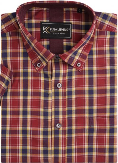 Kam Jeans 6282 Casual SS Check Shirt Wine - Särgid - Meeste suured särgid 2XL – 8XL