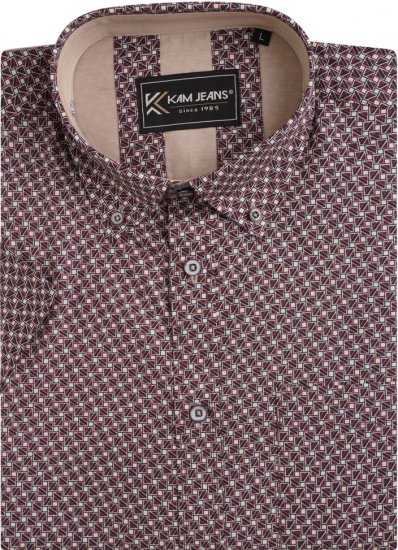 Kam Jeans 6280 All Over Geo Print Shirt Burgundy - Särgid - Meeste suured särgid 2XL – 8XL