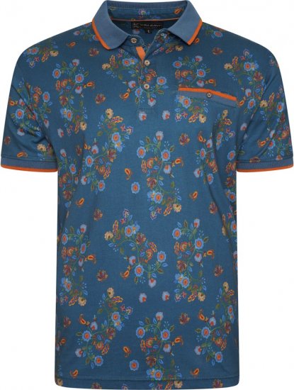 Kam Jeans 5494 Digital Floral Print Polo Blue - Polosärgid - Meeste suured polosärgid 2XL – 8XL
