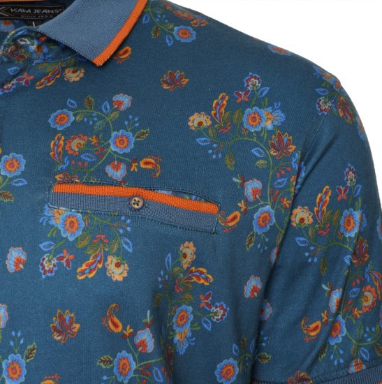 Kam Jeans 5494 Digital Floral Print Polo Blue - Polosärgid - Meeste suured polosärgid 2XL – 8XL