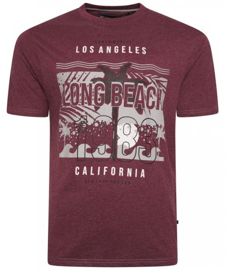Kam Jeans 5729 Long Beach Print T-Shirt Burgundy - T-särgid - Suured T-särgid 2XL – 14XL