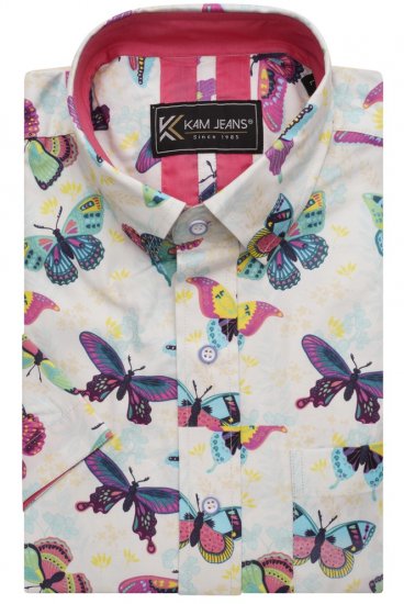Kam Jeans 6044 Butterfly Digital Short Sleeve Print Shirt Multi-Colored - Särgid - Meeste suured särgid 2XL – 8XL
