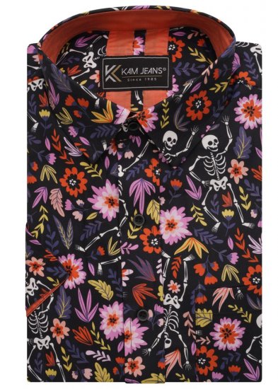 Kam Jeans 6041 Skeleton Digital Print Shirt Navy - Särgid - Meeste suured särgid 2XL – 8XL