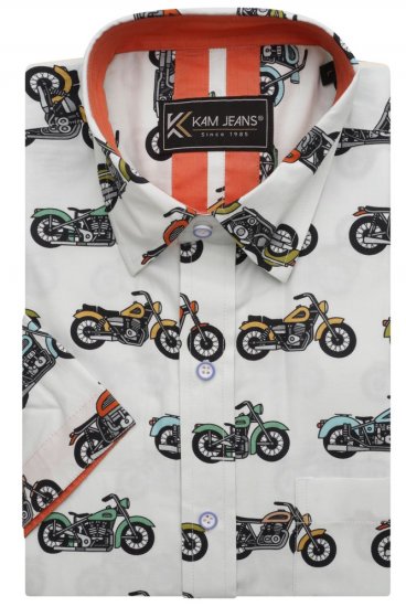 Kam Jeans 6043 Motorbike Digital Print Short Sleeve Shirt Multi-Colored - Särgid - Meeste suured särgid 2XL – 8XL