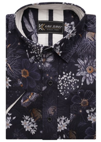 Kam Jeans 6045 Dragonfly Digital Print Short Sleeve Shirt Navy - Särgid - Meeste suured särgid 2XL – 8XL