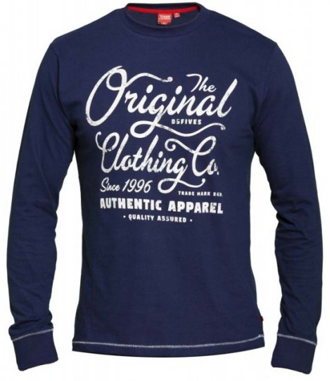 D555 Austin Long Sleeve T-shirt Navy - T-särgid - Suured T-särgid 2XL – 14XL