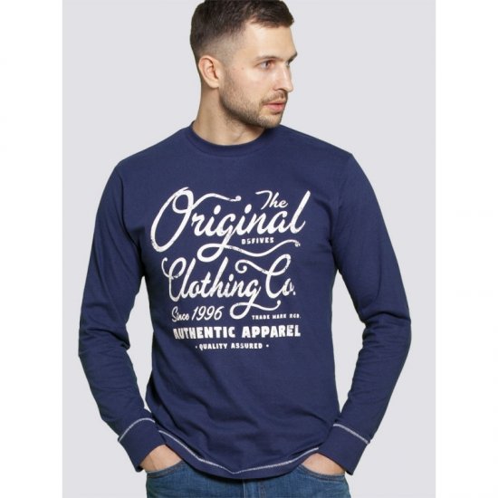 D555 Austin Long Sleeve T-shirt Navy - T-särgid - Suured T-särgid 2XL – 14XL