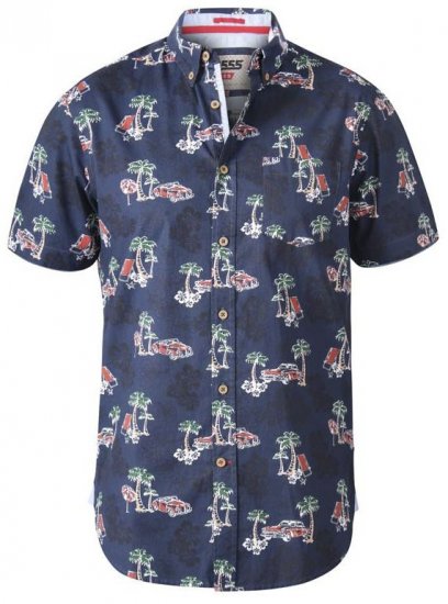 D555 Avenger Classic Car And Palm Tree Short Sleeve Shirt Navy - Särgid - Meeste suured särgid 2XL – 8XL