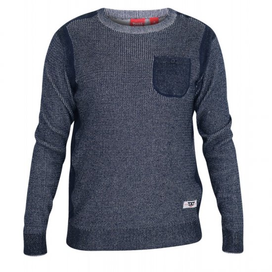 D555 Bryson Crewneck Sweater with Pocket Navy - Sviitrid ja dressipluusid - Meeste suured kapuutsiga jakid suurustes 2XL – 14XL