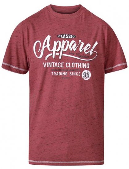 D555 Douglas Classic Apparel Crew Neck Printed T-Shirt Red Reno - T-särgid - Suured T-särgid 2XL – 14XL