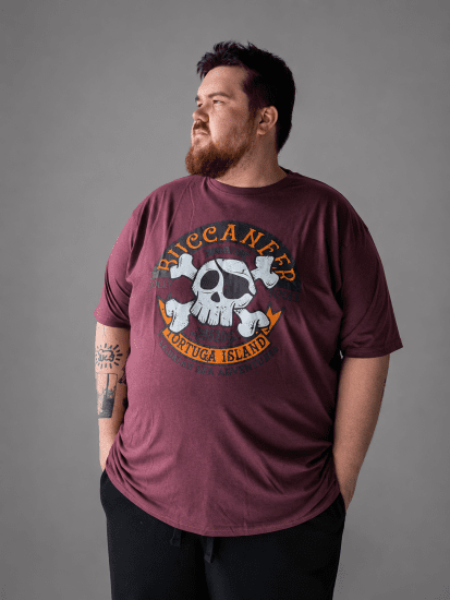 Kam Jeans 5753 Buccaneer Print T-Shirt BURGUNDY MARL - T-särgid - Suured T-särgid 2XL – 14XL