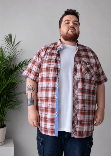 Kam Jeans 6368 Checked Short Sleeve Shirt Red - Särgid - Meeste suured särgid 2XL – 8XL