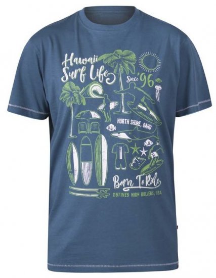 D555 Fernsby Hawaii Surf Crew Neck T-Shirt Teal - T-särgid - Suured T-särgid 2XL – 14XL