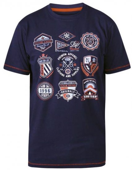 D555 Greenwood Printed Badges Crew Neck T-Shirt Navy - T-särgid - Suured T-särgid 2XL – 14XL