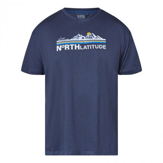North Latitude Mountain T-Shirt V-Neck Tumesinine - TALL T-särgid - T-särgid pikkadele meestele