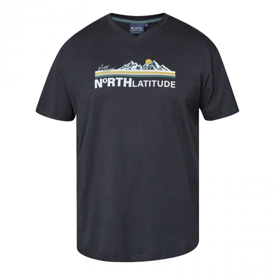 North Latitude Mountain T-Shirt V-Neck Must - T-särgid - Suured T-särgid 2XL – 14XL