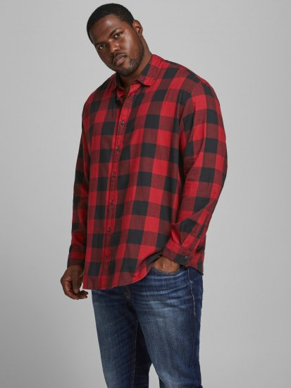 Jack & Jones Gingham Shirt L/S Brick Red - Särgid - Meeste suured särgid 2XL – 8XL