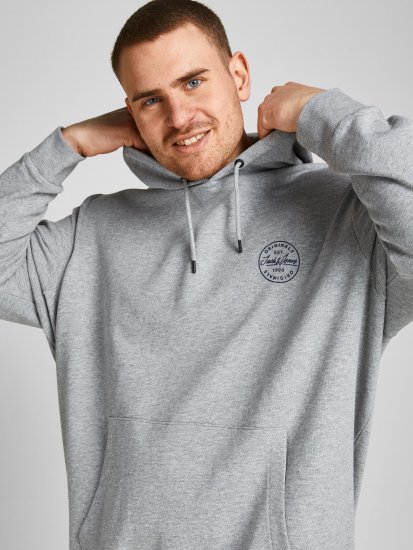 Jack & Jones JJESHARK SWEAT Hoodie Light Grey - Sviitrid ja dressipluusid - Meeste suured kapuutsiga jakid suurustes 2XL – 14XL
