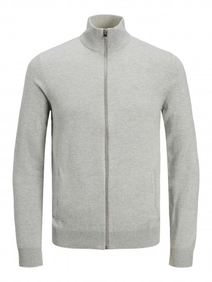 Jack & Jones JJEMIL Knit Turtle Zip Cardigan Light Grey - Sviitrid ja dressipluusid - Meeste suured kapuutsiga jakid suurustes 2XL – 14XL