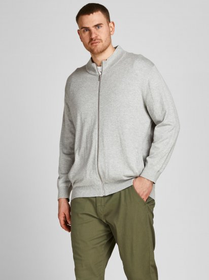 Jack & Jones JJEMIL Knit Turtle Zip Cardigan Light Grey - Sviitrid ja dressipluusid - Meeste suured kapuutsiga jakid suurustes 2XL – 14XL