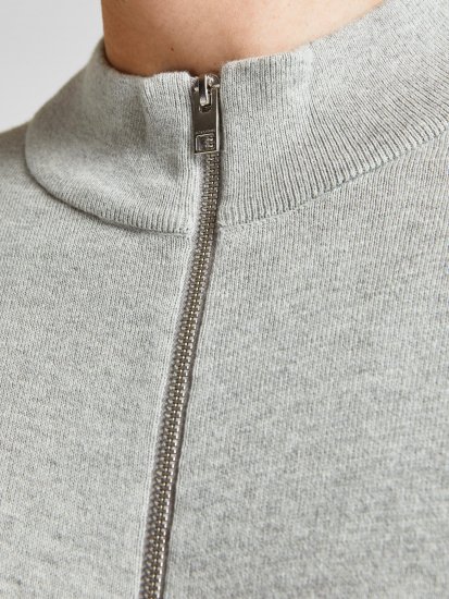 Jack & Jones JJEMIL Knit Turtle Zip Cardigan Light Grey - Sviitrid ja dressipluusid - Meeste suured kapuutsiga jakid suurustes 2XL – 14XL