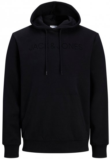 Jack & Jones JJHUGO FLOCK Hoodie Black - Sviitrid ja dressipluusid - Meeste suured kapuutsiga jakid suurustes 2XL – 14XL