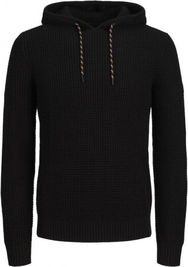 Jack & Jones LIAM Knitted Sweater Hoodie Black - Sviitrid ja dressipluusid - Meeste suured kapuutsiga jakid suurustes 2XL – 14XL