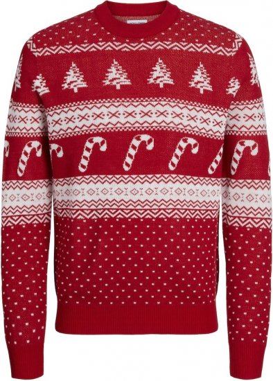 Jack & Jones GABRIEL XMAS Knitted Sweater Red - Sviitrid ja dressipluusid - Meeste suured kapuutsiga jakid suurustes 2XL – 14XL