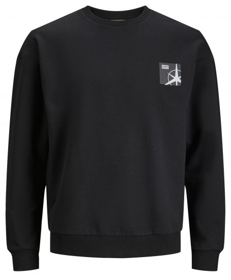 Jack & Jones JCOFILO Crew Neck Sweater with Back Print Black - Sviitrid ja Dressipluusid - Meeste suured kapuutsiga jakid suurustes 2XL – 14XL