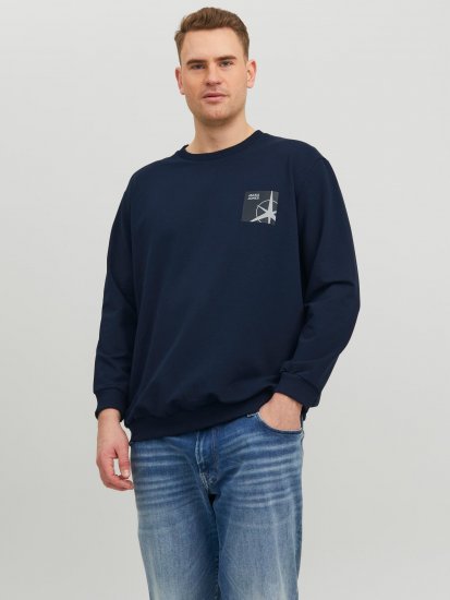 Jack & Jones JCOFILO Crew Neck Sweater with Back Print Navy Blazer - Sviitrid ja dressipluusid - Meeste suured kapuutsiga jakid suurustes 2XL – 14XL