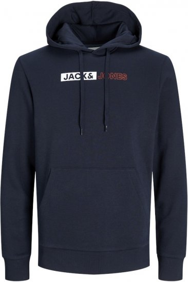Jack & Jones CORP LOGO PLAY 5 Print Hoodie Navy Blazer - Sviitrid ja dressipluusid - Meeste suured kapuutsiga jakid suurustes 2XL – 14XL