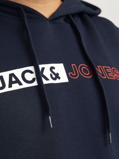 Jack & Jones CORP LOGO PLAY 5 Print Hoodie Navy Blazer - Sviitrid ja dressipluusid - Meeste suured kapuutsiga jakid suurustes 2XL – 14XL