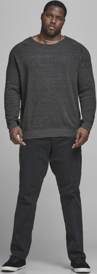 Jack & Jones HILL Knitted Sweater Dark Grey Melange - Sviitrid ja dressipluusid - Meeste suured kapuutsiga jakid suurustes 2XL – 14XL