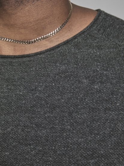 Jack & Jones HILL Knitted Sweater Dark Grey Melange - Sviitrid ja dressipluusid - Meeste suured kapuutsiga jakid suurustes 2XL – 14XL