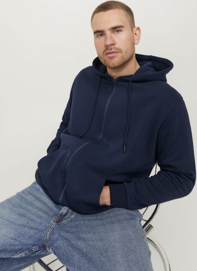 Jack & Jones BRADLEY Zip Hoodie Navy Blazer - Sviitrid ja dressipluusid - Meeste suured kapuutsiga jakid suurustes 2XL – 14XL
