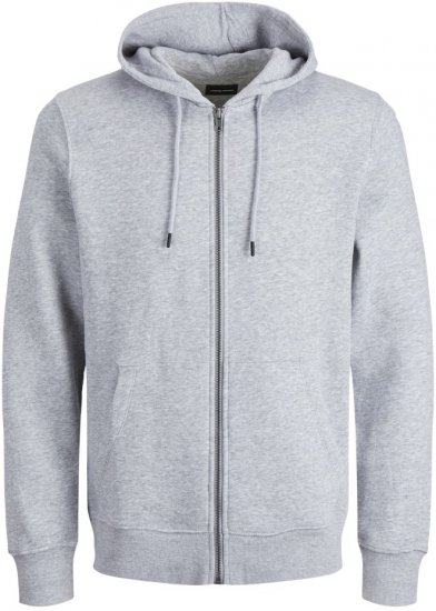 Jack & Jones BRADLEY Zip Hoodie Light Grey Melange - Sviitrid ja dressipluusid - Meeste suured kapuutsiga jakid suurustes 2XL – 14XL