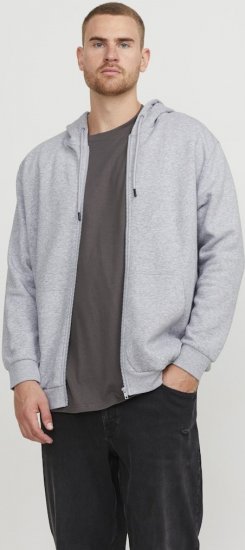 Jack & Jones BRADLEY Zip Hoodie Light Grey Melange - Sviitrid ja dressipluusid - Meeste suured kapuutsiga jakid suurustes 2XL – 14XL