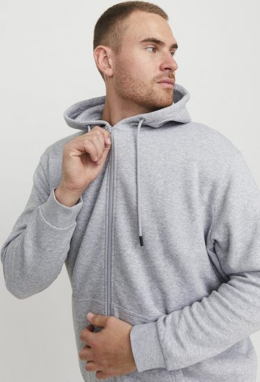 Jack & Jones BRADLEY Zip Hoodie Light Grey Melange - Sviitrid ja dressipluusid - Meeste suured kapuutsiga jakid suurustes 2XL – 14XL