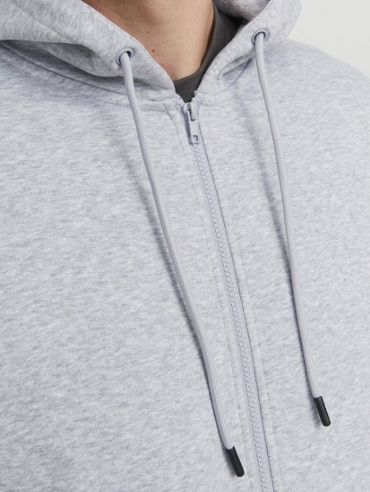 Jack & Jones BRADLEY Zip Hoodie Light Grey Melange - Sviitrid ja dressipluusid - Meeste suured kapuutsiga jakid suurustes 2XL – 14XL