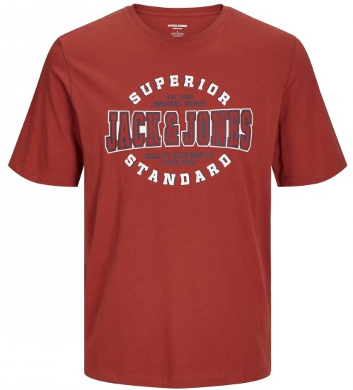 Jack & Jones JJELOGO O-Neck T-Shirt Red Ochre - T-särgid - Suured T-särgid 2XL – 14XL