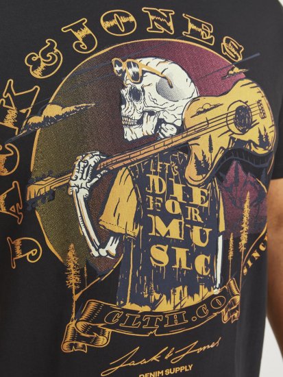 Jack & Jones JJSKULL ROCK T-Shirt Black - T-särgid - Suured T-särgid 2XL – 14XL