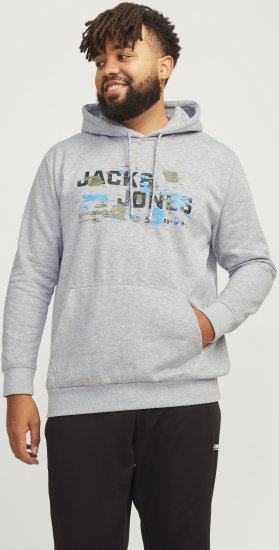Jack & Jones JCOOUTDOOR Hoodie Light Grey - Sviitrid ja dressipluusid - Meeste suured kapuutsiga jakid suurustes 2XL – 14XL