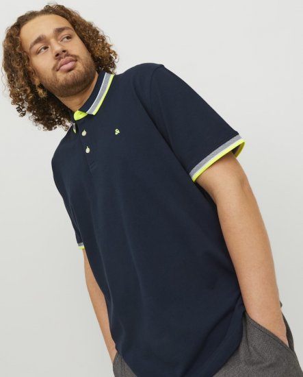 Jack & Jones PAULOS Short Sleeve Polo Dark Navy/NEON - Polosärgid - Meeste suured polosärgid 2XL – 8XL
