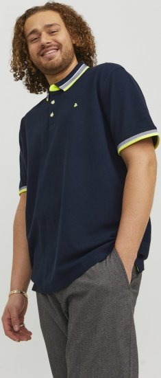 Jack & Jones PAULOS Short Sleeve Polo Dark Navy/NEON - Polosärgid - Meeste suured polosärgid 2XL – 8XL