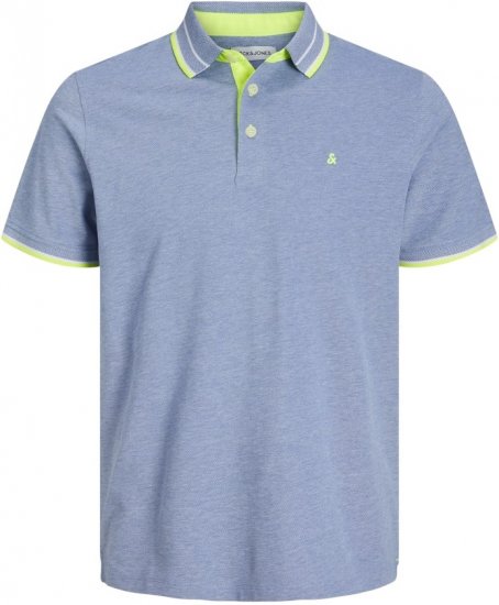 Jack & Jones PAULOS Short Sleeve Polo Light Blue/NEON - Polosärgid - Meeste suured polosärgid 2XL – 8XL