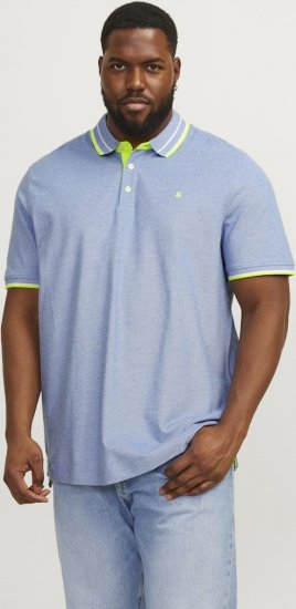 Jack & Jones PAULOS Short Sleeve Polo Light Blue/NEON - Polosärgid - Meeste suured polosärgid 2XL – 8XL